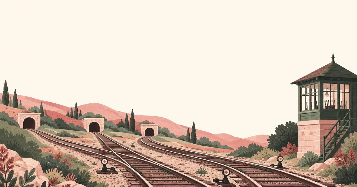 An illustrated railway signal box beside the tracks, a picture of someone routing every call that comes in.